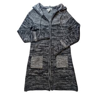 Anthropologie If It Were Me Womens XS Long Hooded Sweater Gray Wool Zip Duster